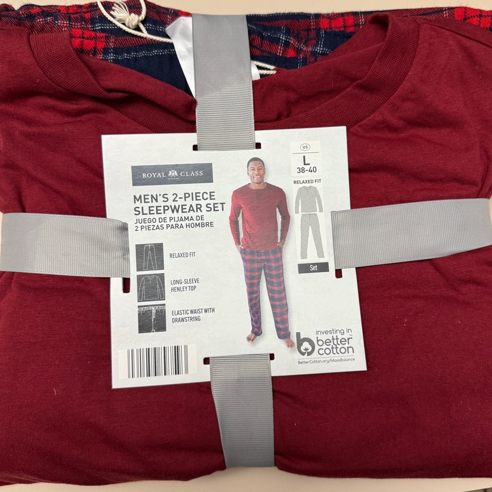 Royal Class Men's Red and Navy Blue Plaid 2 Piece Sleepwear Set BNWT